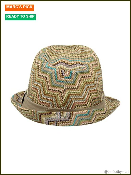 Straw Fedora Hat with Zigzag Wave Pattern - One Size main image 4